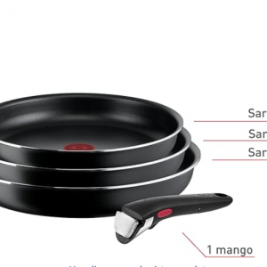 Tefal Ingenio Easy On - Juego de 3 Sartenes 22/24/26 cm + Mango extraíble, No apto inducción, antiadherentes, revestimiento titanio, Thermo-signal, sin PFOA, apto lavavajillas y horno