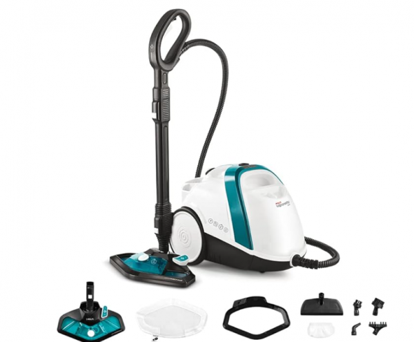 Polti Vaporetto Smart 100 T, Limpiador a Vapor con Caldera de Alta Presión de 4 Bares, Potencia Máxima 1500 W, Autonomía Ilimitada y Recarga Continua, 9 Accesorios Incluidos, Blanco y Turquesa